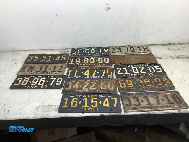 Lot 2-67172 - 13 Michigan License plates, (13.5”x6”), some are starting to rust