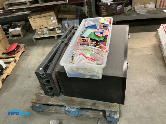 Lot 2-95976 - Skid Lot of LEGOS, Safco Plat Drawer Filing Cabinet, Folding pet Ramp