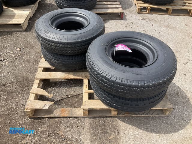 Lot 2-22930 - (4) 8-14.5 tires on steel mobile home style wheels, used