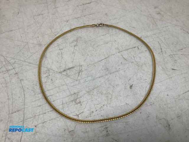 Lot 2-74045 - New Gold-plated herringbone chain necklace, flat woven design