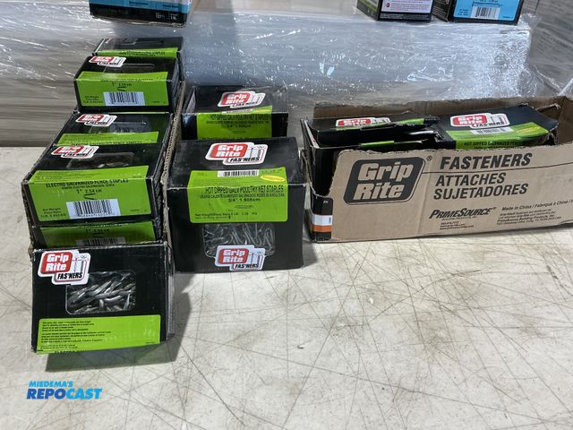 Lot 2-13831 - (19) Grip Rite electro galvanized fence staples (15) 1” one pound boxes and (4) 5 pound boxes 3/4” -...