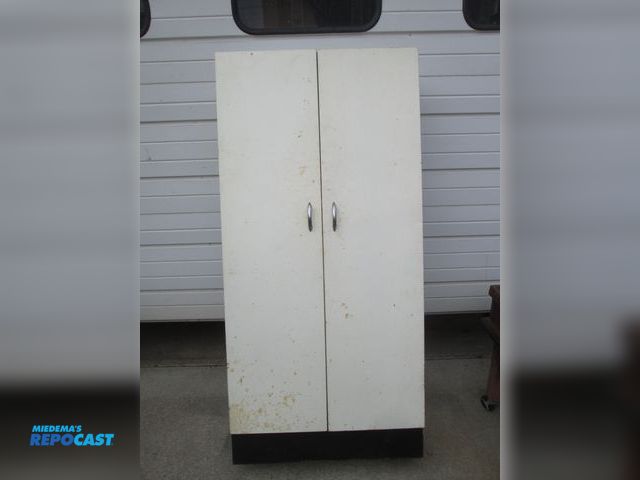 Lot 2-56973 - Vintage/Antique metal storage cabinet w/ shelves - 63" x 30" x 12" deep