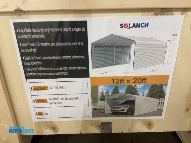 Lot 2-42719 - New SDLANCH 12’x20’ Carport with Enclosed Sidewalls, Cream Color, 141.7” wide x 236.2” deep x 100.8”...