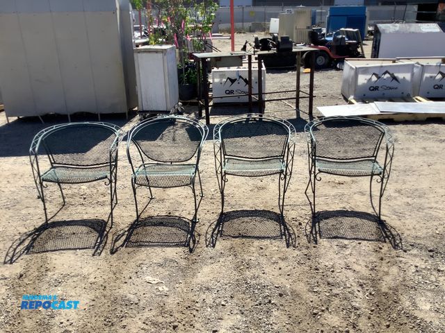 Lot 2-75438 - Set of four, matching Patio chairs in great original condition. Wrought iron wrap around arm chairs ...