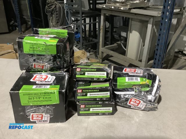 Lot 2-13818 - (5) 5lb Boxes of Grip Rite 8d 2-1/2” exterior galvanized spiral patio/deck nails, (5) 1lb Boxes of 1...
