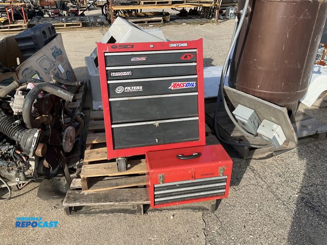 Lot 2-33047 - Craftsman Metal red (top and bottom) tool storage box on wheels, bottom has 5 drawers and top has 3 ...