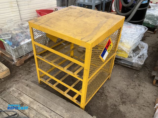 Lot 2-19843 - Metal propane tank stand with 4 shelves approx. 30” x 29” x 35”