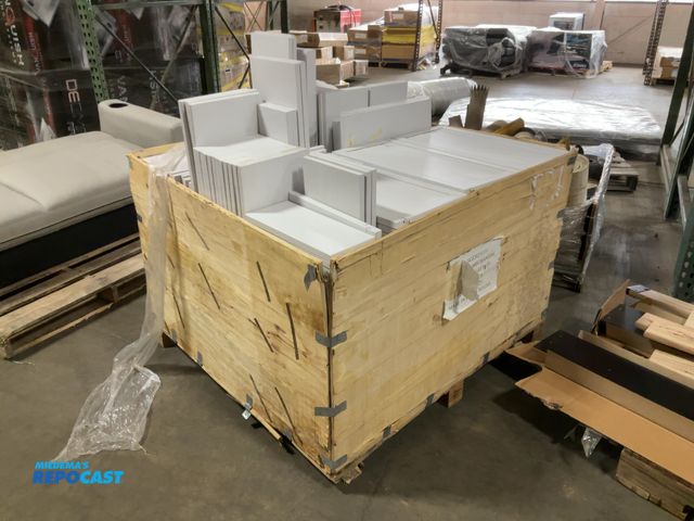 Lot 2-61954 - Large wooden Crate of white Hardwood Cabinet Doors of assorted sizes