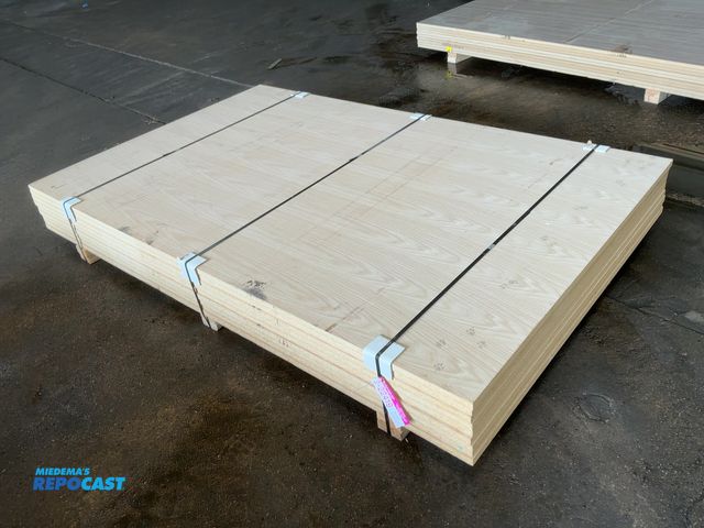 Lot 2-22419 - (9) Pieces of Red Oak Veneer 1-1/16” Plywood, Particle Core, approx. 60.5”x96.5”