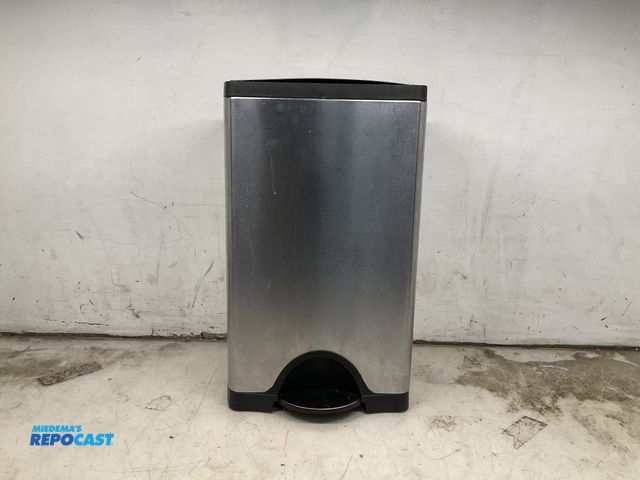Lot 2-60939 - (1) 15” width x 25.5” height x 10” depth stainless steel trash can with foot operated lid, and remov...