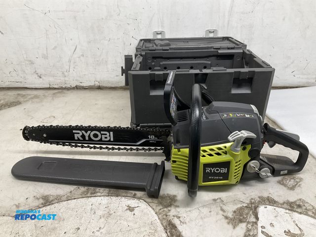 Lot 2-60942 - Used Ryobi model 3818 gas powered chain saw with an 18” bar and plastic case (includes bar cover. Un...