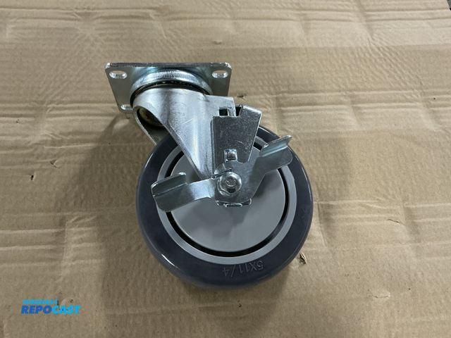 Lot 2-23265 - (16) New 5" x 1.25" Urethane Tread Swivel Casters with Brake, Ball Bearings, 2-1/2x3-5/8" top plate,...