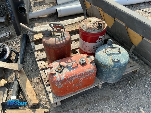 Lot 2-33008 - Safe-T-Way gasoline safety can, a LeMans run with the rabbit gasoline can, a Eagle galvanized 26 gau...