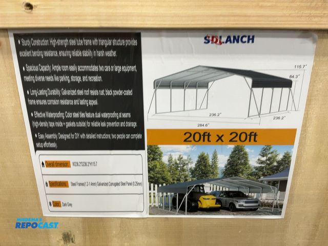 Lot 2-43499 - New SDLANCH 20’x20’ Steel Carport, 236.2” wide x 236.2” deep x 115.7” tall overall, 84.3” Sidewall H...