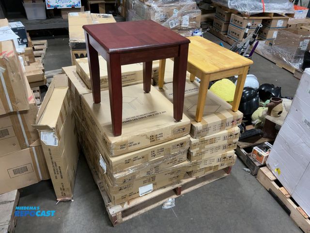 Lot 2-99766 - Skid Lot of (23) Miscellaneous Cherry and Oak Wooden Side Tables, new in boxes