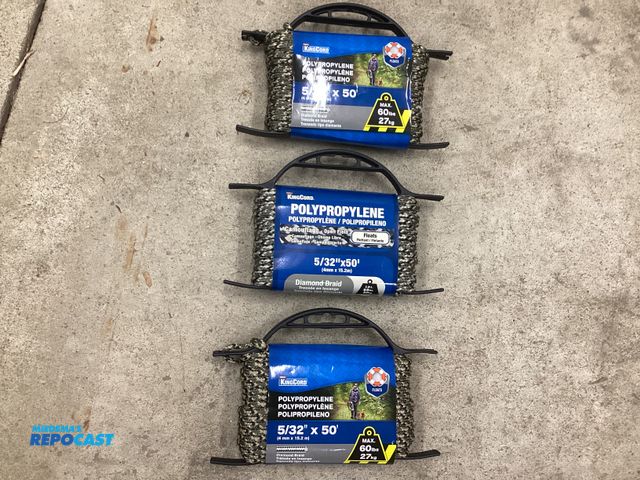 Lot 2-27527 - Three new spools of Mibro KingCord diamond braid polypropylene rope. 5/32” by 50 feet. It floats.Cam...