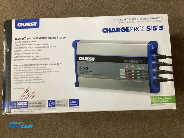 Lot 2-76592 - New Guest CHARGEPRO 5|5|5. 15 amp triple bank Marine battery charger. All digital charging technolog...