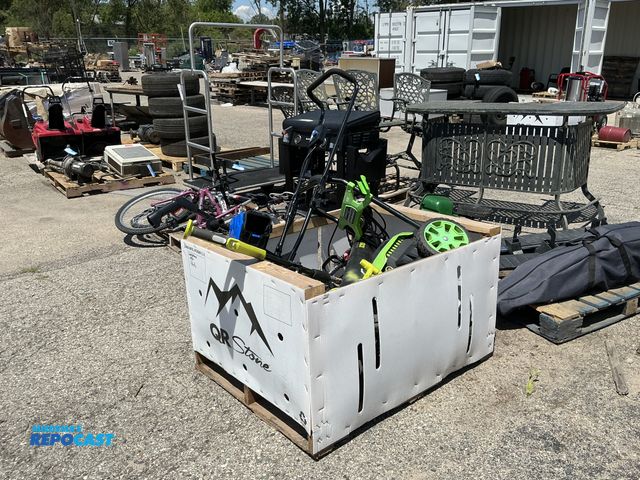 Lot 2-76948 - Tote of various lawn items including a 2 Hp edger, string trimmer, and more (most need repair)
