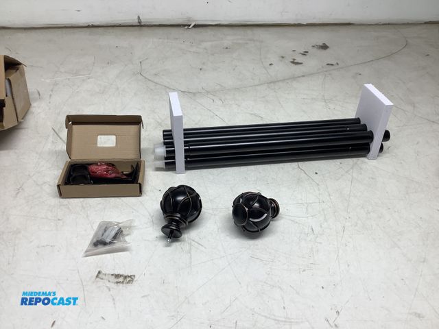 Lot 2-93554 - Kamanina black adjustable heavy duty curtain rod for curtain 32” x 86”