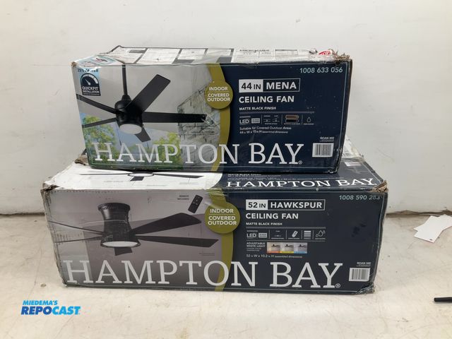Lot 2-74238 - Lot of (2) New Hampton bay ceiling fans, 44” and 52”