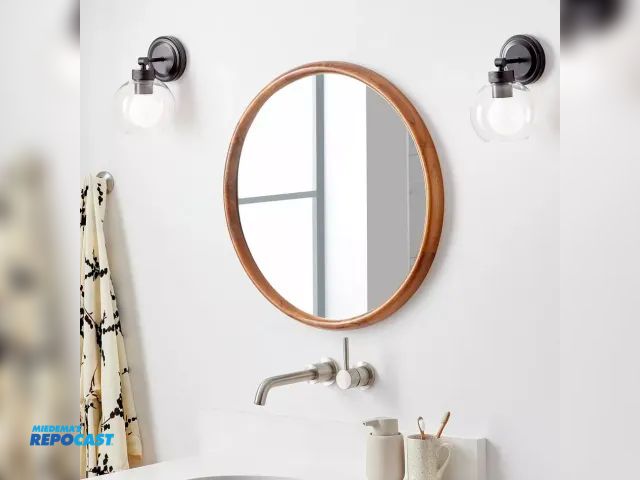 Lot 2-65675 - 24" Novak Round Teak Vanity Mirror - Teak