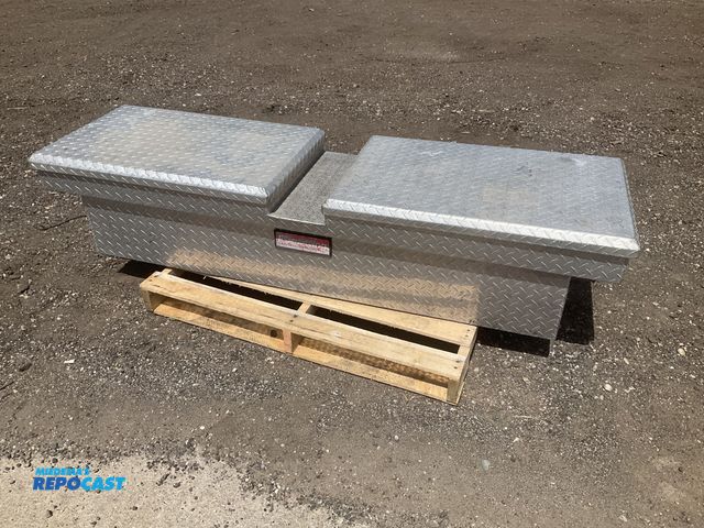 Lot 2-22964 - Rural King aluminum diamond plate truck bed toolbox, 71”W x 20” x 15-1/2”T overall, 61”W at the bott...