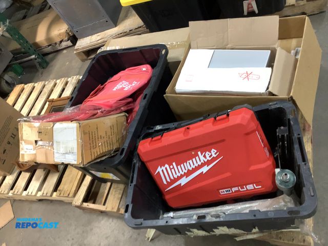Lot 2-33215 - Skid lot of items including a hidream portable washer multiple sports bags a hover board a Milwaukee...
