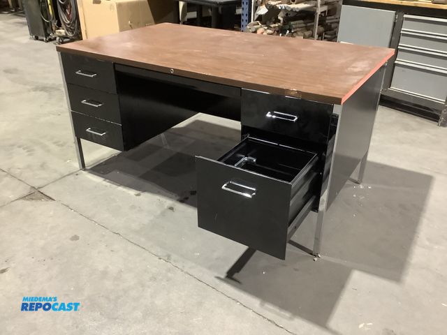 Lot 2-34926 - Office desk with 5 pull out filing drawers approx. 5’ x 3’ x 30” - one drawer will not close