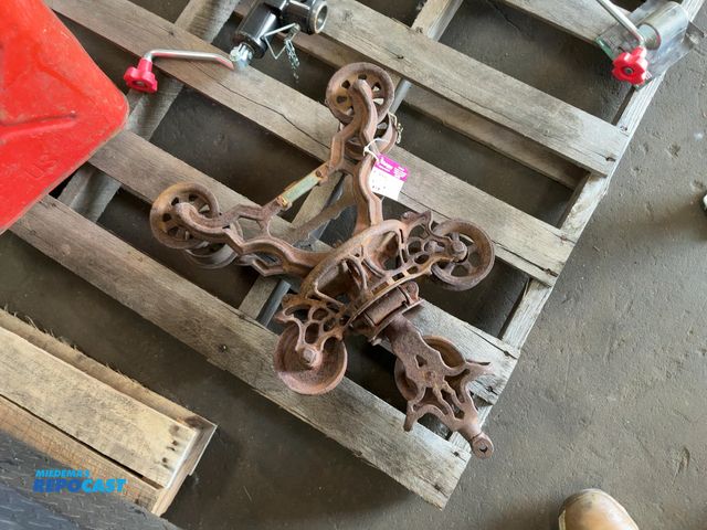 Lot 2-20214 - Antique E. Myers and BRO I-Beam Trolley with Pulleys