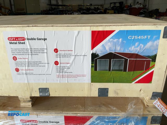 Lot 2-41423 - New SDLANCH 25'x45' Double Garage Metal Shed, Model SDLC2545DGMS, 25' Wide x 45' Long x 14.76' High ...
