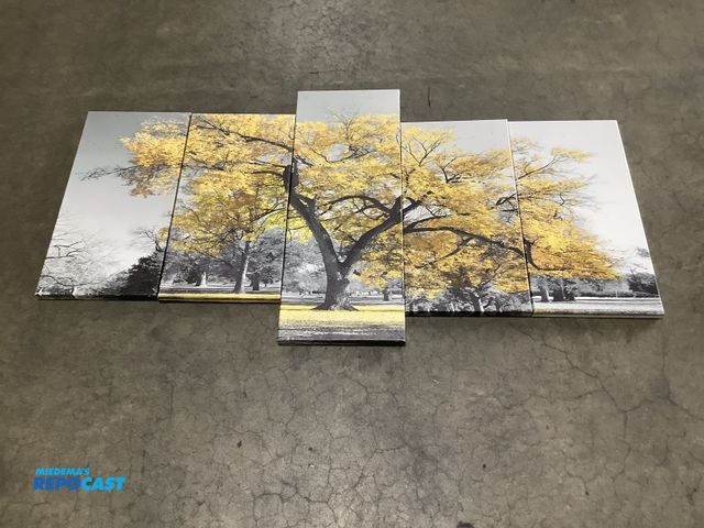 Lot 2-23098 - Lot of (5) connecting hanging wall decor of yellow / black tree