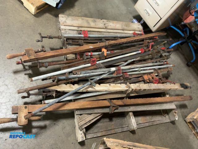 Lot 2-18188 - Skid lot of large metal and wood clamps