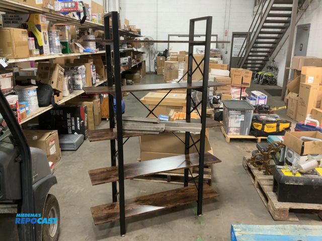 Lot 2-94301 - Metal and Wooden Free Standing Bookshelf Approximately 71” x 41” x 10” and 5 Wall Hanging Shelves