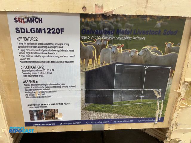 Lot 2-42128 - New SDLANCH SDLGM1220F Galvanized Metal Livestock Shed, 19.2’x11’x10.4’ tall, Welding Required, come...
