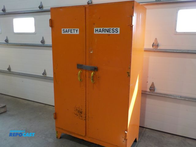 Lot 2-30284 - Heavy duty industrial metal storage cabinet. (1) full body safety harness. (2) safety straps. 39" x ...