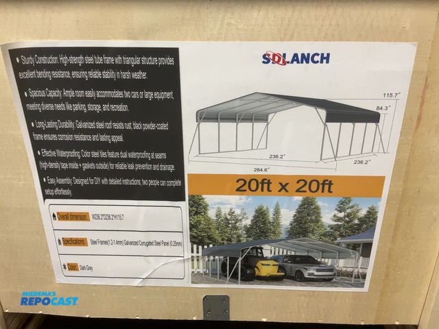Lot 2-42745 - New SDLANCH 20’x20’ Steel Carport, 236.2” wide x 236.2” deep x 115.7” tall overall, 84.3” Sidewall H...