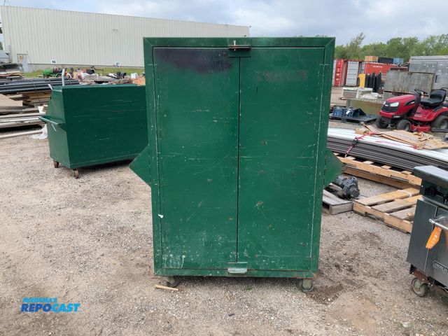 Lot 2-13384 - Green metal 43”x24”x65.5”H gang box on wheels