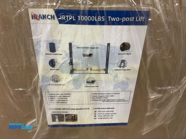 Lot 2-42527 - New IRANCH IRTPL 10,000 lb Capacity Two-Post Vehicle Lift, 1800 MM Lifting Height, Posts are 106-1/2...