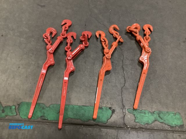 Lot 2-13894 - Lot of (4) red and orange heavy duty new 3/8”-1/2” load binders