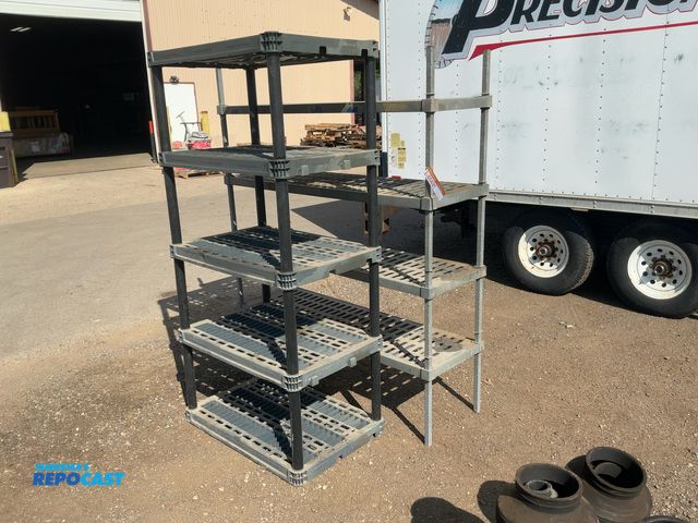 Lot 2-40491 - (2) Shelving Units, plastic shelves, one is 3'x2'x73-1/2" tall and other is 5'x18"x6' tall