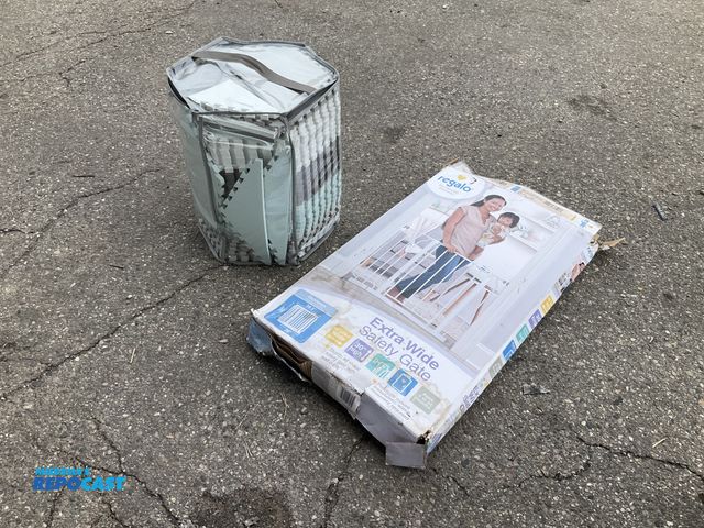 Lot 2-93622 - Regalo white extra wide safety gate and various colored nontoxic foam baby mat