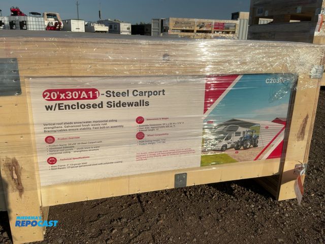 Lot 2-41941 - New SDLANCH 20’x30’ All-Steel Carport with 10’ Enclosed Sidewalls, 12’6” Tall, 10’ Sidewall Height, ...