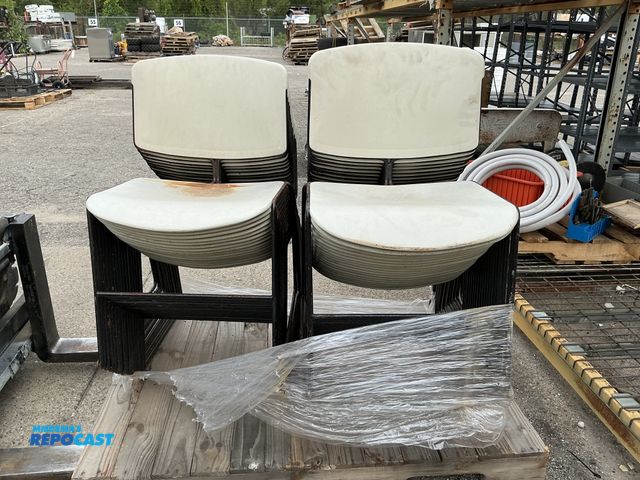 Lot 2-11483 - Approx 35 stackable white plastic chairs with black metal base