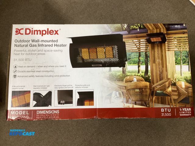 Lot 2-36632 - New Dimplex Outdoor Wall-mounted Natural Gas Infrared Heater. Heat on demand. Durable stainless stee...