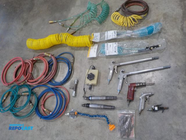 Lot 2-97190 - 7 air tools, bag of tooling bits, 17 assorted air hoses