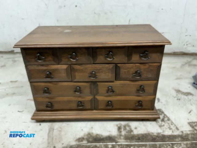 Lot 2-24936 - Brown Wooden Jewelry Box filled with Various Kinds, Sizes, and Styles of Jewelry