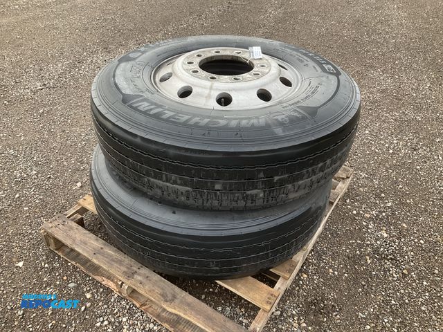 Lot 2-12853 - (2) 315/80R22.5 semi tires on aluminum wheels, used