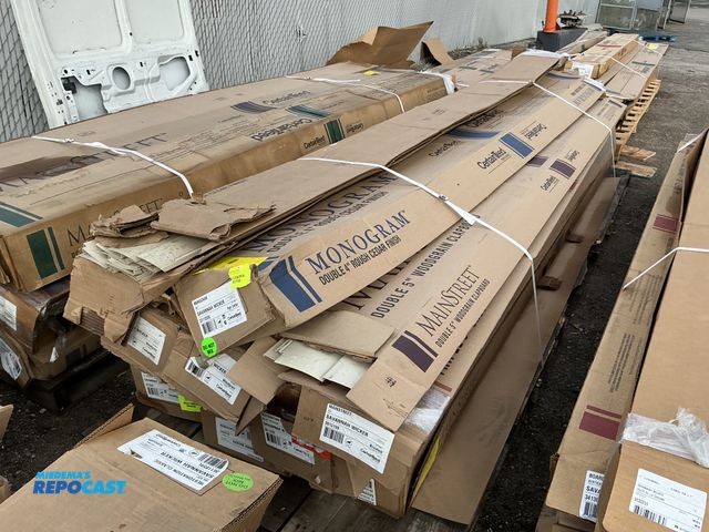 Lot 2-69751 - (12) boxes of Mainstreet double 5” wood grain clapboard siding, monogram double 4” rough cedar finis...