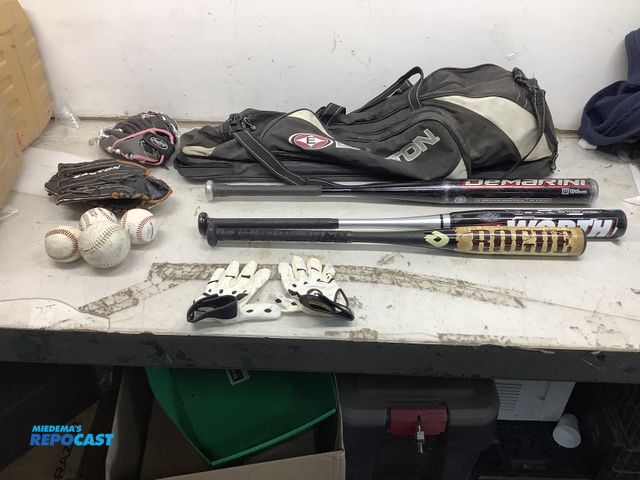 Lot 2-99290 - Softball &amp; Baseball lot including: (4) assorted sized baseballs, (2) fielding gloves, (1) pair o...