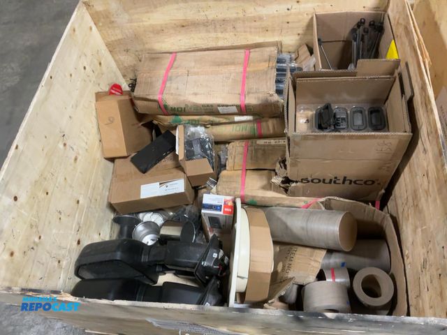 Lot 2-60460 - Crate of Miscellaneous RV Parts Including Side Mirrors, Sinks, Door Latches, Small Vinyl Rolls, and ...